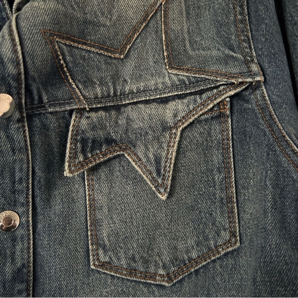 Valentino Made in Italy Star Patch Embroidered Denim Western Snap Shirt Jacket - Picture 8 of 16
